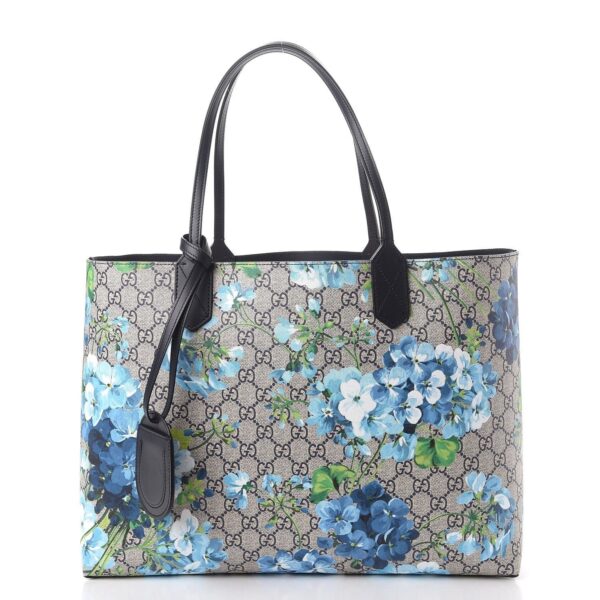 GUCCI Supreme Monogram Blooms Medium Reversible Tote Beige Blue Navy