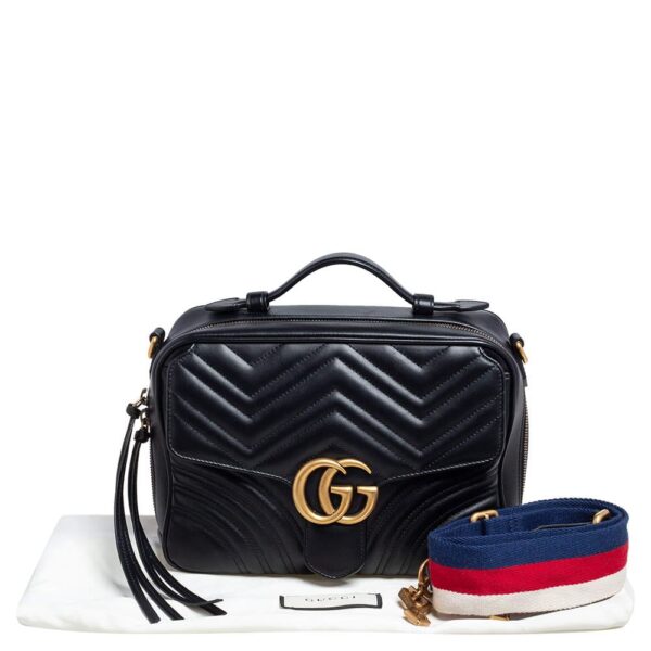 Gucci Black Matelasse Leather Small GG Marmont Bag