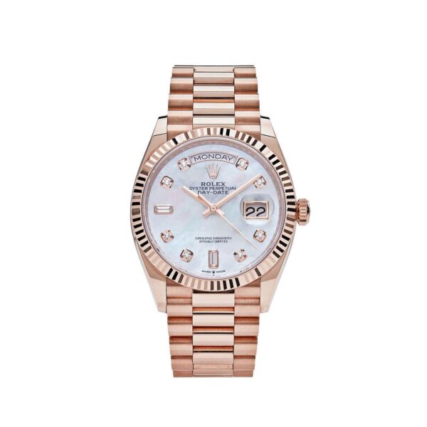 Rolex Day-Date 36 128235 Rose Gold Mother of Pearl Diamond Dial