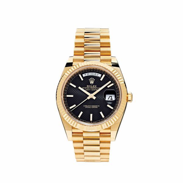 Rolex Day-Date 40 228238 Yellow Gold Black Diagonal Motif Dial