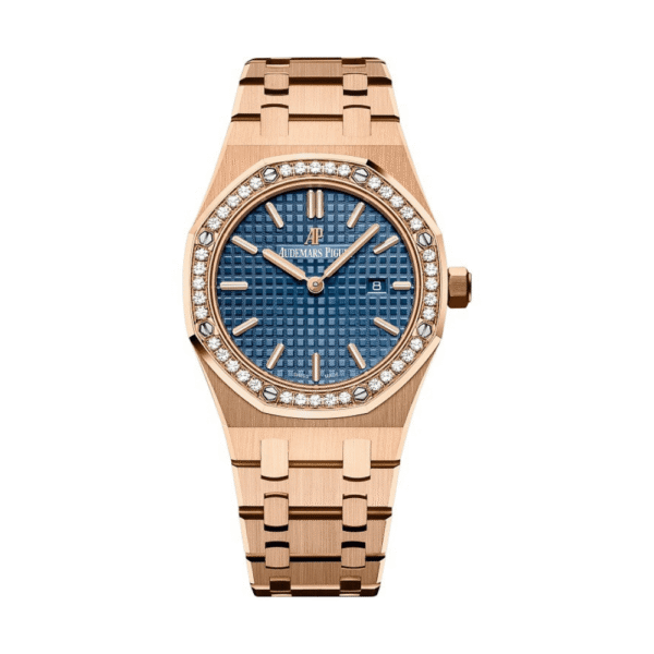 Audemars Piguet Royal Oak Quartz 67651OR.ZZ.1261OR.02 ‘Ladies’ Rose Gold Blue Dial Diamond Bezel