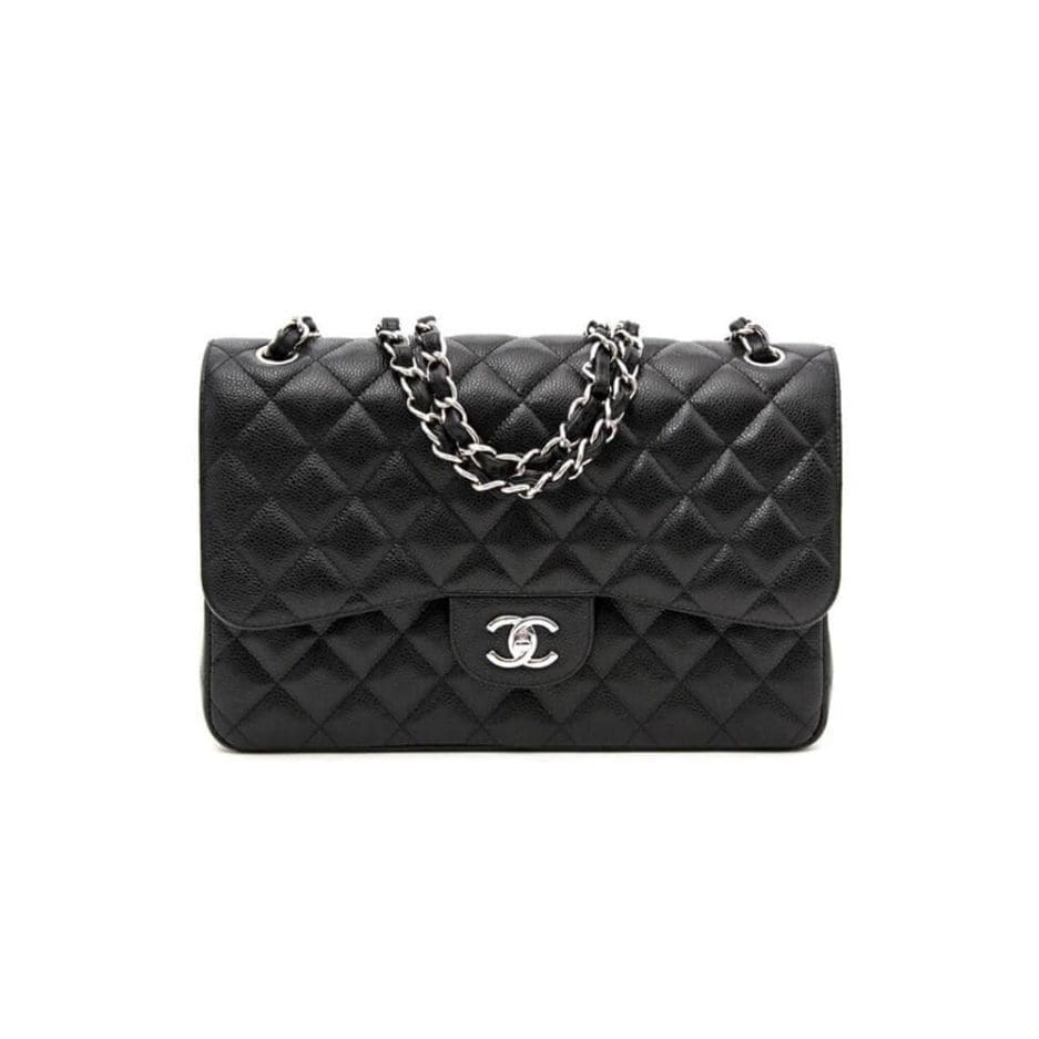 CHANEL LARGE CLASSIC HANDBAG Grained Calfskin & Silver Metal