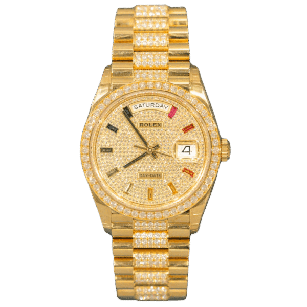 Rolex Day Date Ref. 128348RBR-0043 36mm Yellow Gold Full Pave Rainbow