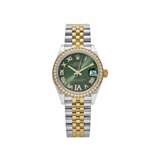 Rolex Datejust 31 278383RBR ‘Ladies’ Yellow Gold Stainless Steel Green Roman Dial Diamond Bezel