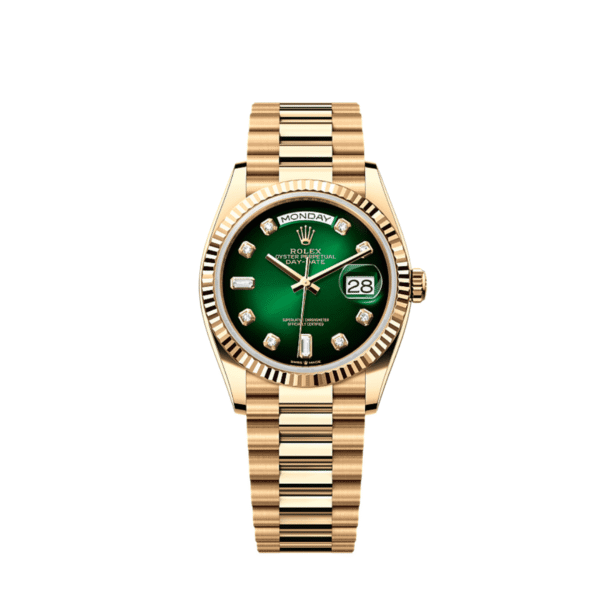 Rolex Day-Date 36 128238 Yellow Gold Green Diamond Dial (2024)