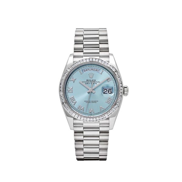 Rolex Day-Date 36 128396TBR Platinum Ice Blue Dial Diamond Bezel (2024)