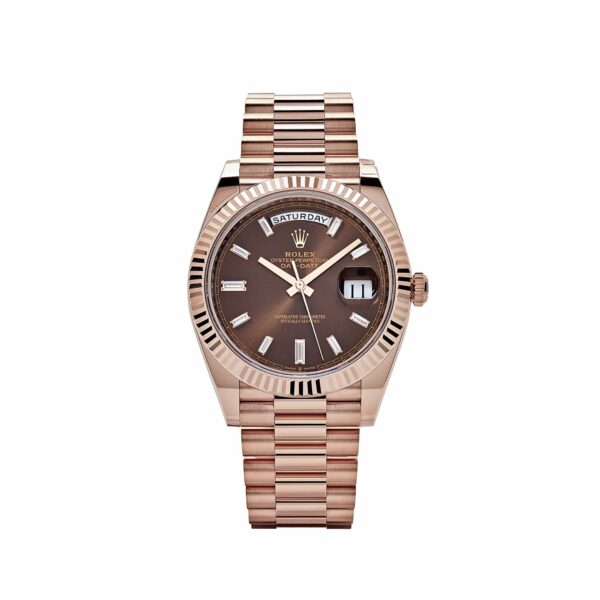 Rolex Day-Date 40 228235 Rose Gold Chocolate Baguette Diamond Dial