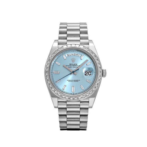 Rolex Day-Date 40 228396TBR Platinum Diamond Bezel Ice Blue Diamond Dial (2017)