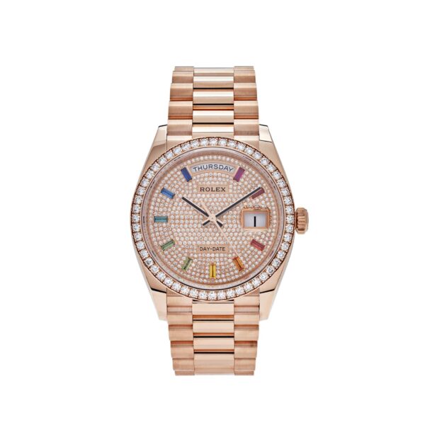Rolex Day-Date 36 128345RBR Rose Gold Rainbow Diamond Pave Dial (2021)