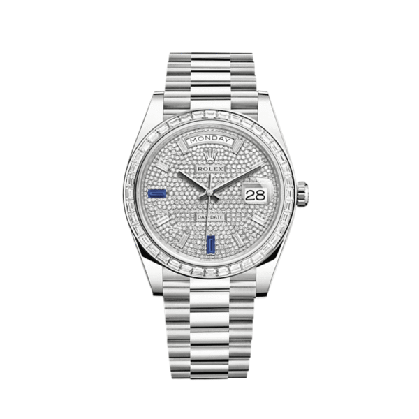 Rolex Day-Date 40 228396TBR Platinum Diamond Bezel Diamond-Paved Sapphire Dial (2024)